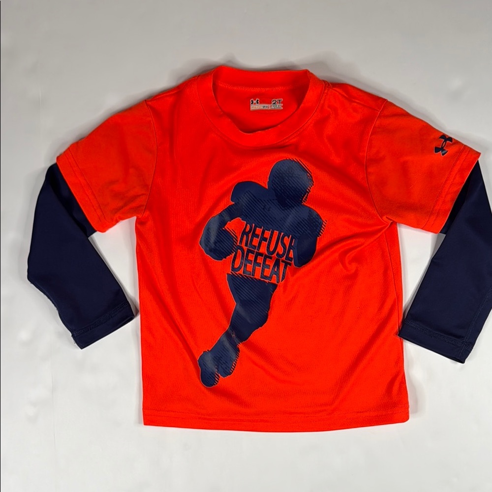 Under Armour Boys' Orange and Blue Long Sleeve Layered Tee with Football Graphic